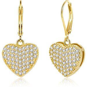 14K Gold Plated Heart Waterdrop Leverback Hypoallergenic Earring for Women